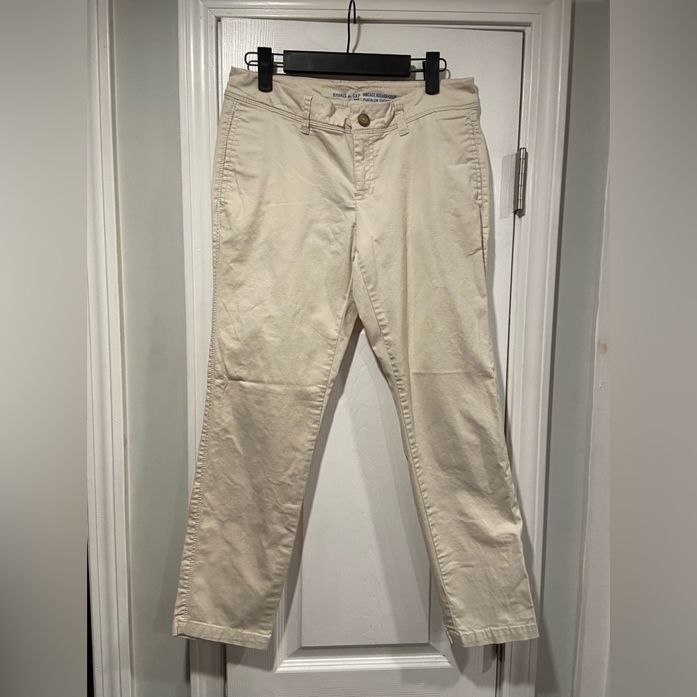 Gap Size 0 Vintage Rolled Crop Light Khaki Chino Pants Cotton Slash Pocket